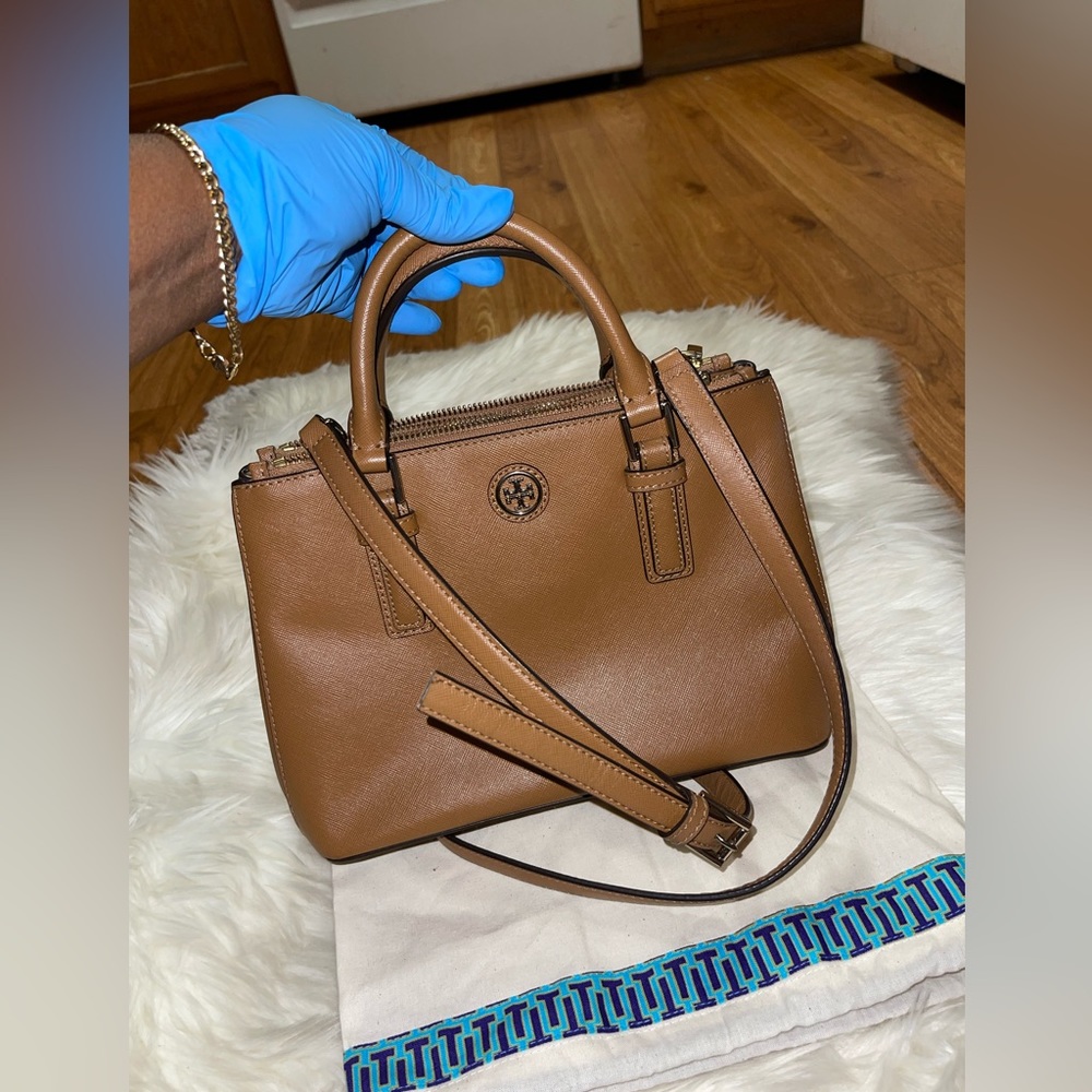 Tory Burch Brown Robinson Double Zip Leather Tote